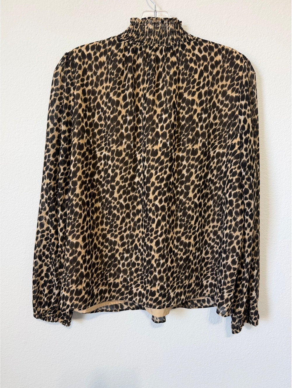J. Crew Long Sleeve Smocked Neck Animal Print Chiffon Blouse Women's Size S - Picture 2 of 6